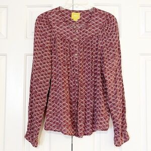 Anthropologie Maeve Orli Long Sleeve Button Down Maroon Blouse. Size Medium